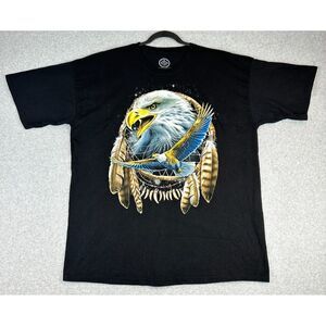 Bald Eagle Dream Catcher Graphic Print Tshirt Mens 2XL Black Cotton Short Sleeve